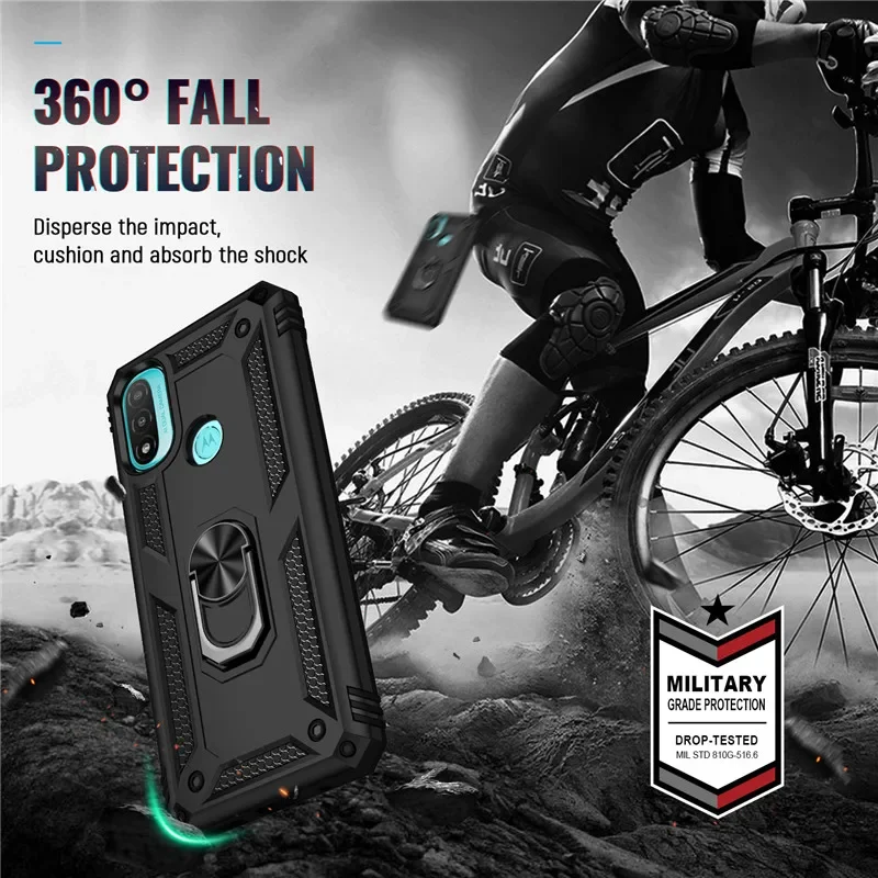 Rugged Shockproof Magnetic Car Holder Ring Case with Protective Back Cover for Motorola Moto E Series