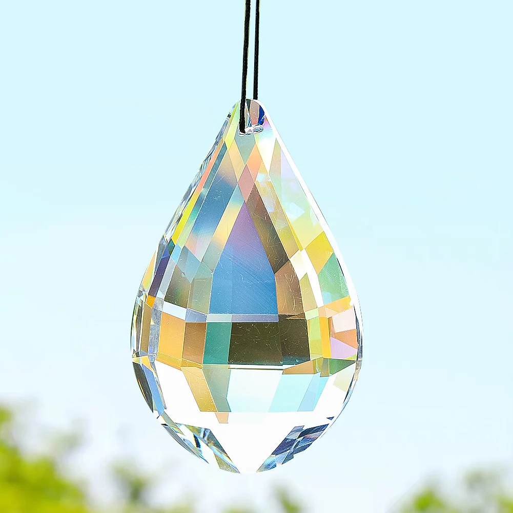 Sun Catcher Crystal Pendant Sun Catchers Window Ornament 90mm Crystal Prism Suncatcher AB Color Glass Faceted Prism Rainbow Maker Light Catcher Pendant Window Garden Hanging Decor Props