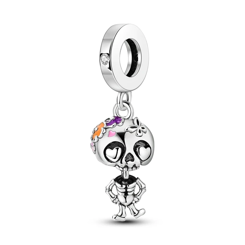 

New 925 Sterling Silver Cute Dance Skull Dangle Charm Fit Pandora Bracelet Surprise Quirky Jewelry Gift Accessories