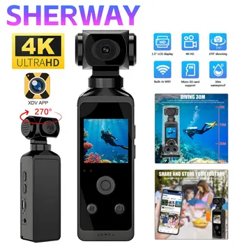 Telecamera d'azione tascabile 4K HD 270 °   Videocamera sportiva WiFi girevole anti-vibrazione Videocamera impermeabile da 30 m per la fotografia