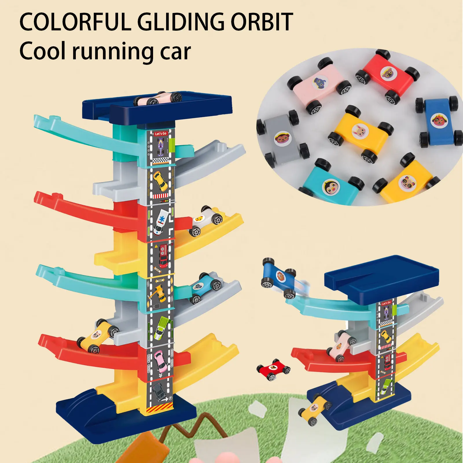 Voiture de piste coulissante pour enfants, Mini voiture à inertie pour fille et bébé de 3 ans, jouet multicouche, Puzzle de dessin animé, voiture coulissante