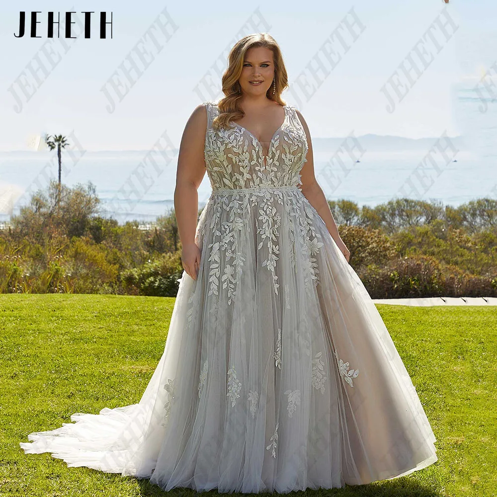 

JEHETH Elegant Plus Size Wedding Dress For Woman Backless A-Line Bride Gowns Classic Lace Applique Tulle vestidos de novia 2023