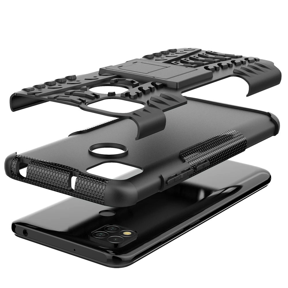 Für Xiaomi Redmi 9C Fall Abdeckung Rüstung Ständer Halter Robuste Silikon Stoßfest Stoßstange Fall für Xiaomi Redmi 9C für Redmi 9_voghion.com