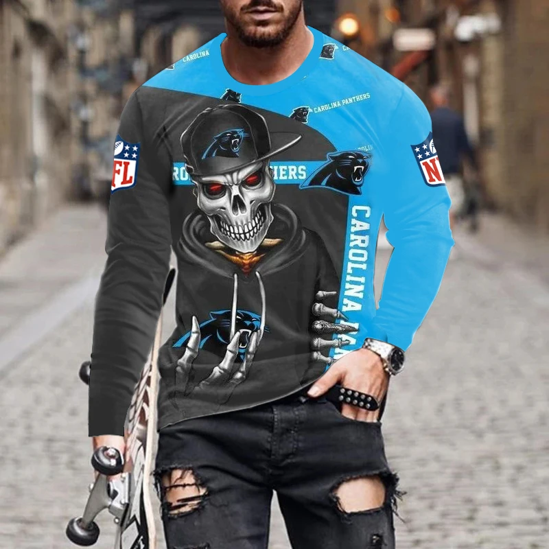 Printed Long Sleeve T-shirt 3d Men's Autumn Fashion Skull Shirt Hip Hop Street American Loose Top Vintage Oversized T-shirt 5xl