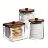 3pcs Swabs Holder Bathroom Container, Storage Box Cotton Ball/Swabs Dispenser, Apothecary Jar Organizer for Storage Wood Lids 1