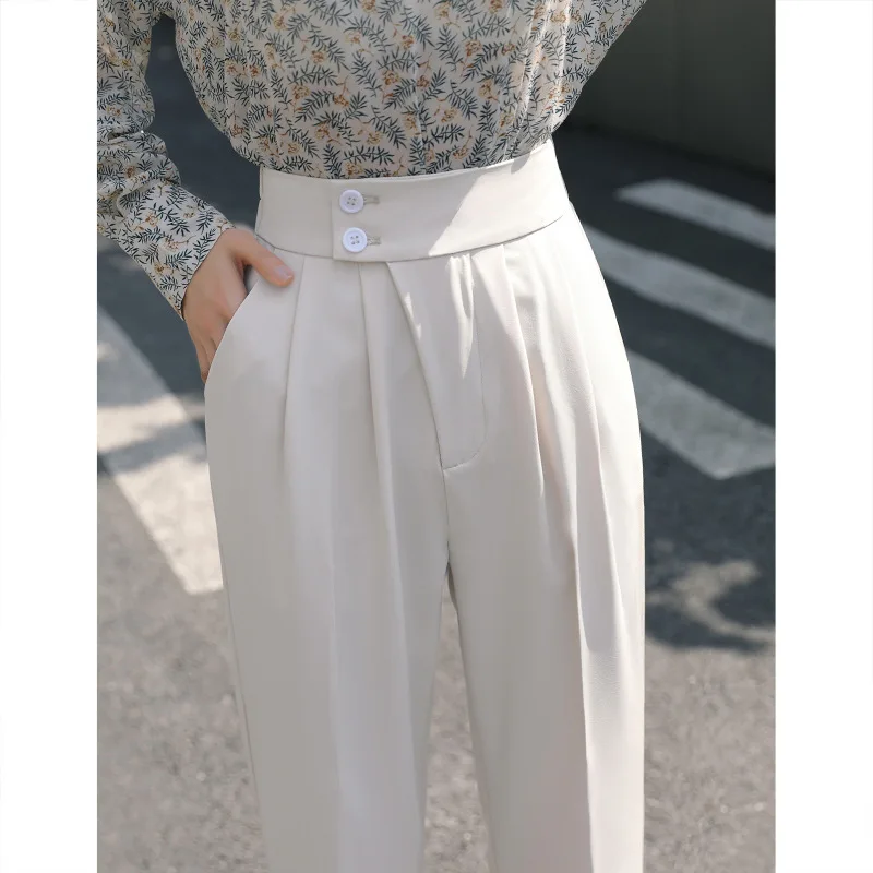 

Beige Suit Pants Women's Autumn 2021 New High Waist Slimming Cropped Tappered Pants Casual Drape Harem Pants