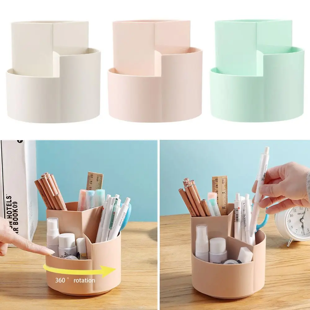 

Rotate Multifunctional Anti-deformed Round Office Stationery Box Pencil Storage Box 3 Grids Storage Holder Pen Holder