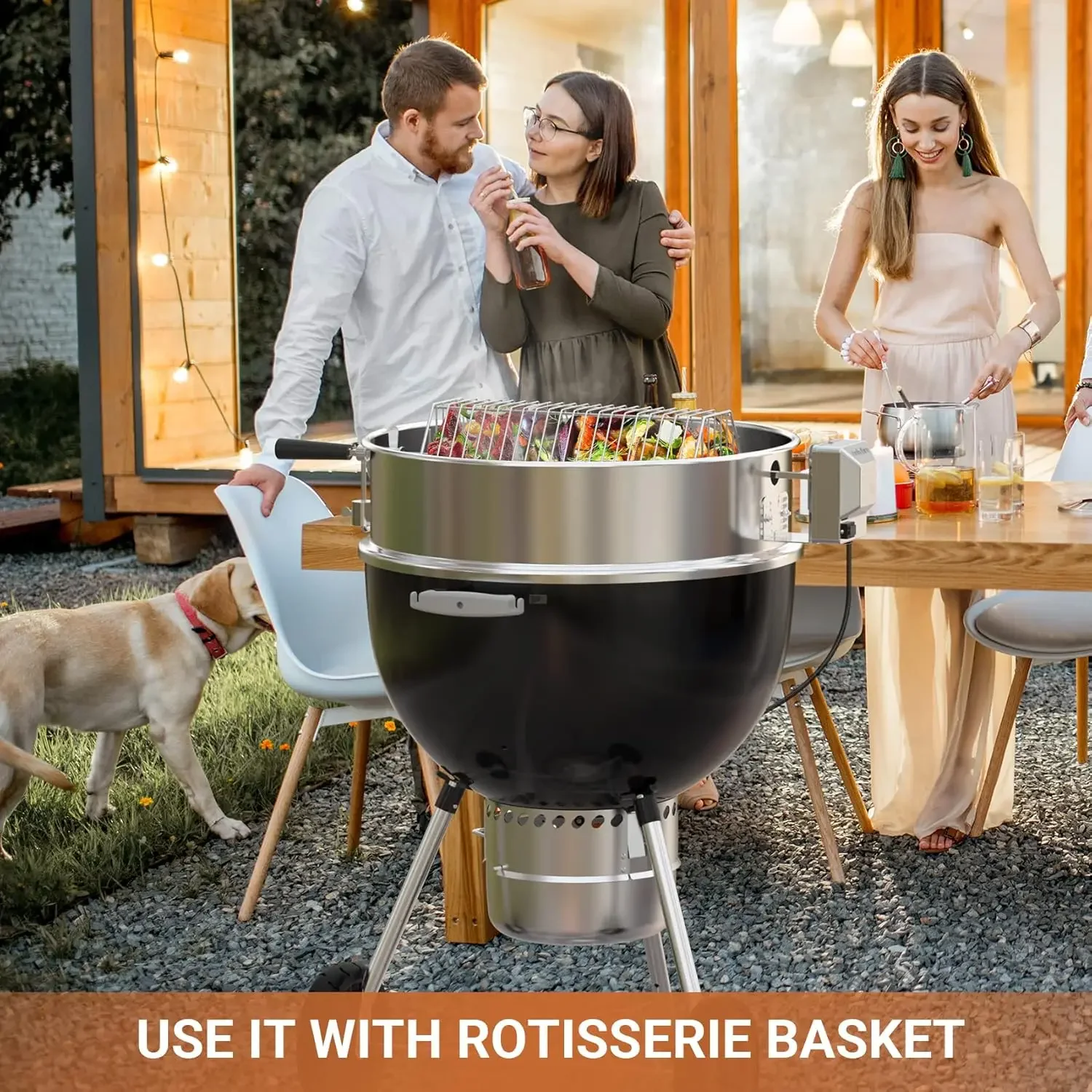 Stainless Steel Rotisserie Ring Kit for Weber 22 Inch Charcoal Kettle and Other Similar Grills 6