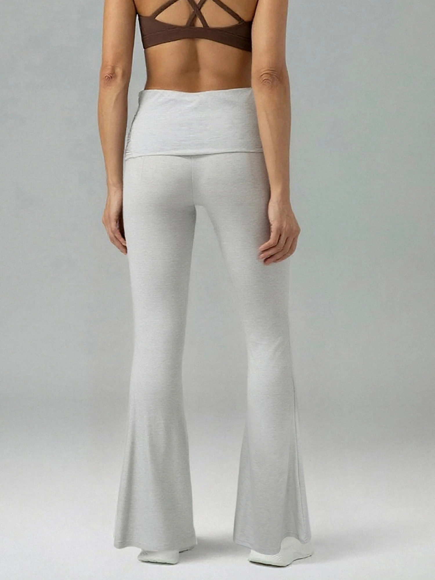 Women s Plus Size High Waisted Flare Pants with Elastic Waistband and Stylish Bell Bottoms for Work or Play - Solid Color Fold