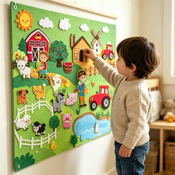 Animali da fattoria Set da tavolo in feltro Storytelling Kit da gioco interattivo per l'apprendimento precoce Appeso a parete Puzzle Giocattoli regalos de bambini