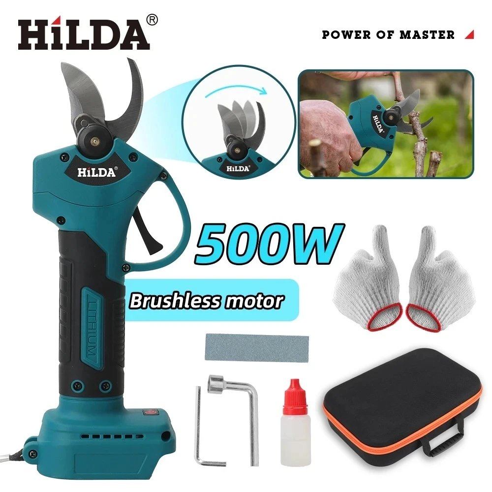 HILDA 브러시리스 전기 가지 치기 가위 500W Pruner 무선 전기 정원 ..