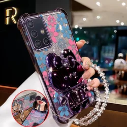 Vibrant Floral Phone Case Set with Lanyard & Stand - 3 - Piece Bundle - Galaxy A51 (PURPLE)