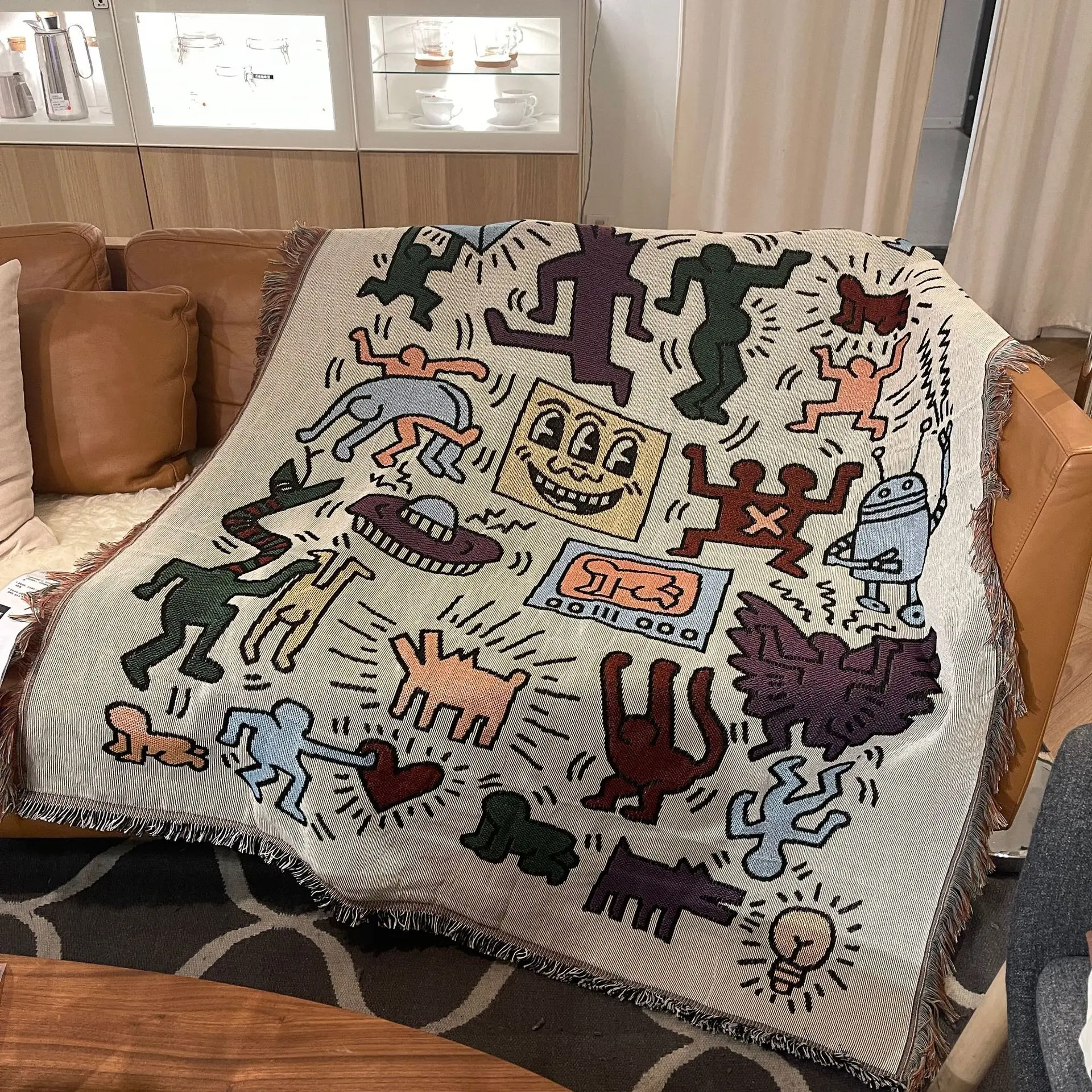 

American Graffiti Blanket for Sofa Illustration Series Keith Decorative Tapestries Travel Leisure Blanket Picnic Mat Soft Carpet