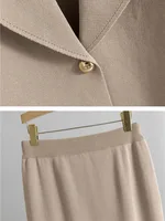 Elegant Chic Knitted 2 Piece Sets Women Lapel Neck Long Sleeve Knitwears Cardigan Tops Conjuntos Solid High Waist Skirts Outfit - Image 6