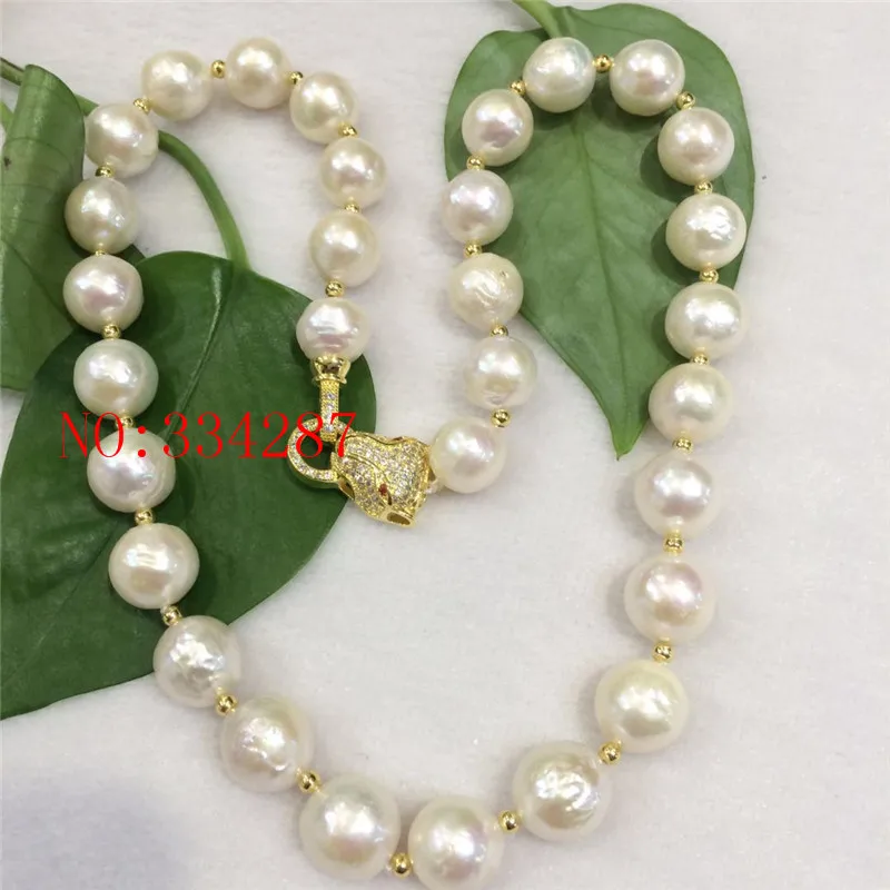 

NEW HUGE NATURAL 11-12MM australia seas of the south white pearl necklace 19inches Leopard clasp