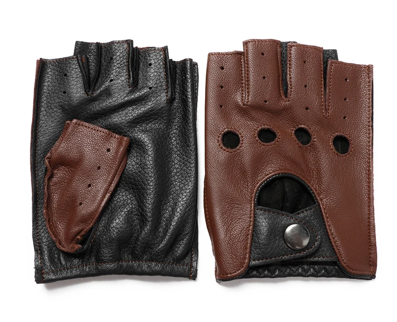 Men Male Half Finger Porous Breathable Colorblock Sheepskin Leather Gloves 10 Sab94e37f0b5244a9b5db4049c12dfb42Q