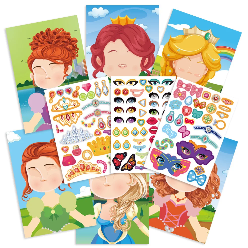 DIY Make A Face Stickers Kids Princess Dinosaur Animal Funny Assemble Jigsaw Make Your Own Puzzle Sticker Games Children Toys lewis make some noise and get in good trouble necessary trouble jigsaw puzzle personalized toys wooden animal puzzle