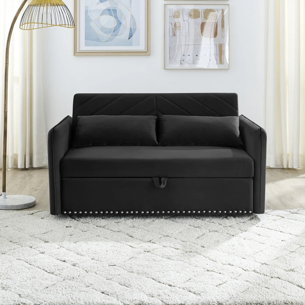 MH Sleeper Sofa Bed w/USB Port, 3-in-1 Adjustable Pull-Out Bed, 2 Lumbar Pillows, Side Pocket - Soft Velvet Convertible Sleeper 6