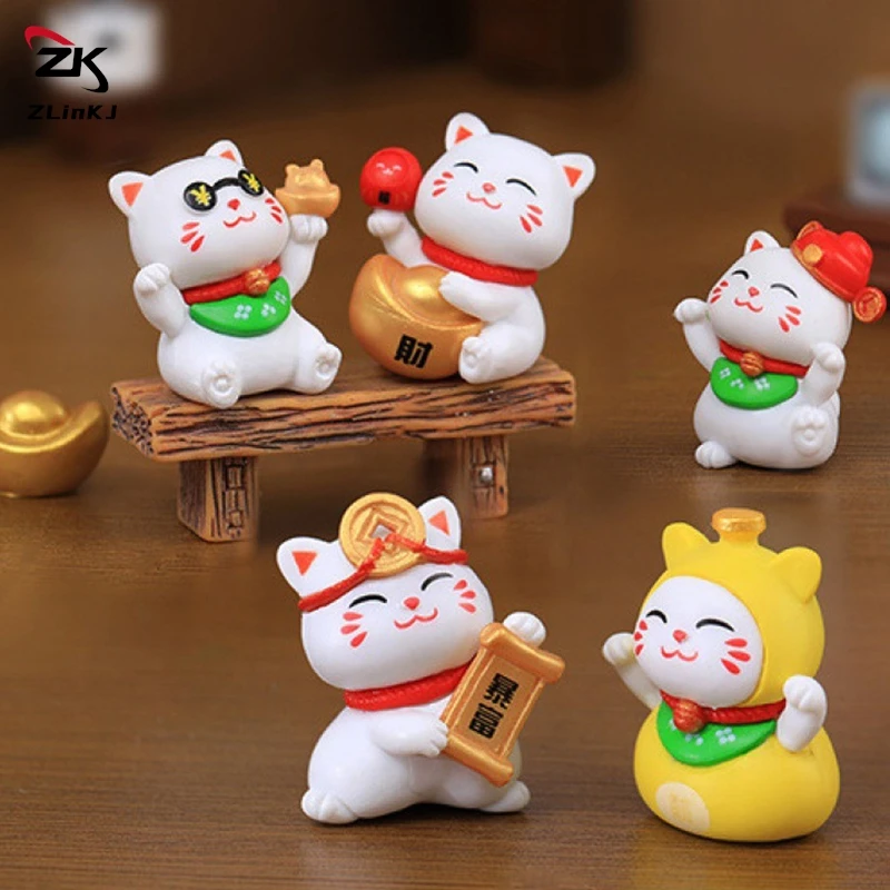 1pc Cartoon Maneki Neko Figurine Cute Animal Cat Pig Model Lucky Wealth Desktop Car Decoration DIY Gardening Ornaments