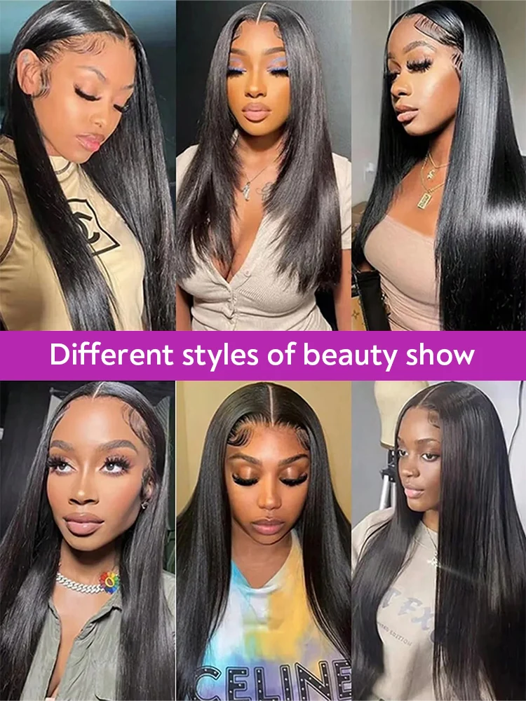 300 High Density Hd 13x4 13x6 Bone Straight Human Hair Lace Front Wigs Pre Plucked Baby Hair Brazilian 40 46 Inch 360 Full Lace Frontal Wigs For Black Women 100% Real Human Hair Natural Black Color 7