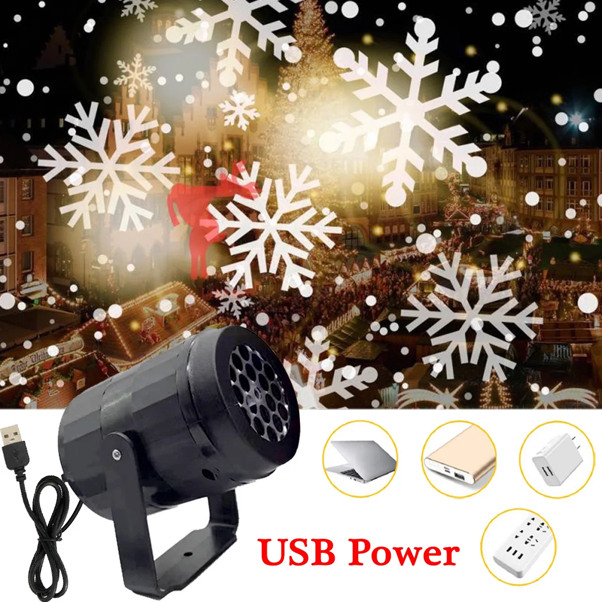 Description Picture 4 of itemChristmas Snowflake Pattern Projector Stage Spotlight Rotating Xmas Party New Year Holiday Gift For Outdoor Garden Decoration