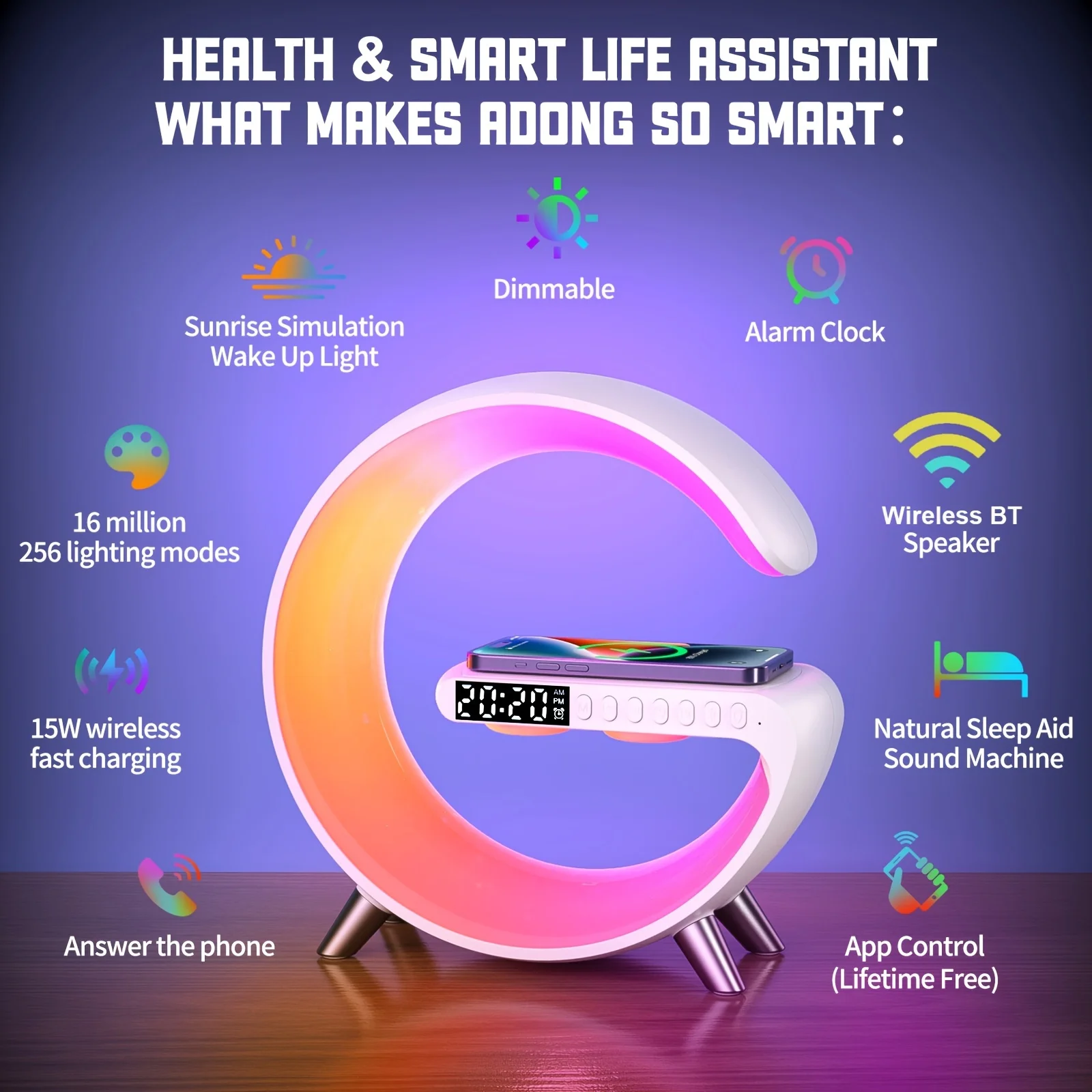 15W Wireless Charger Atmosphere Lamp Dimmable LED with App