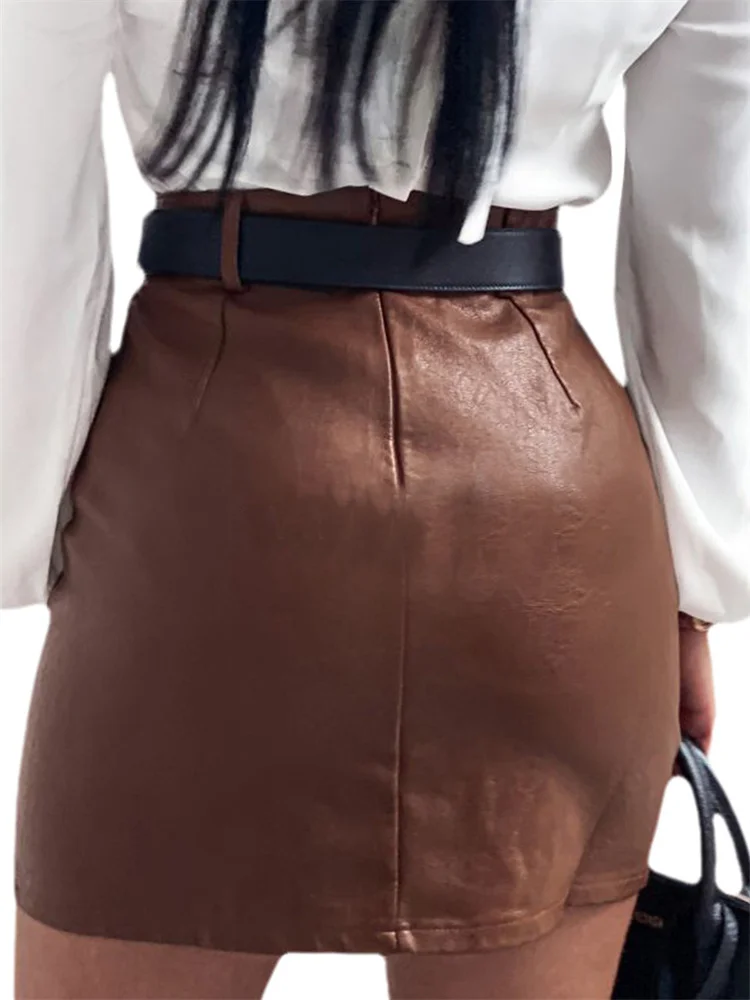 Women's PU Leather Mini Skirt High Waist Rhinestone Split Bodycon Pencil Skirt Summer Clubwear 5