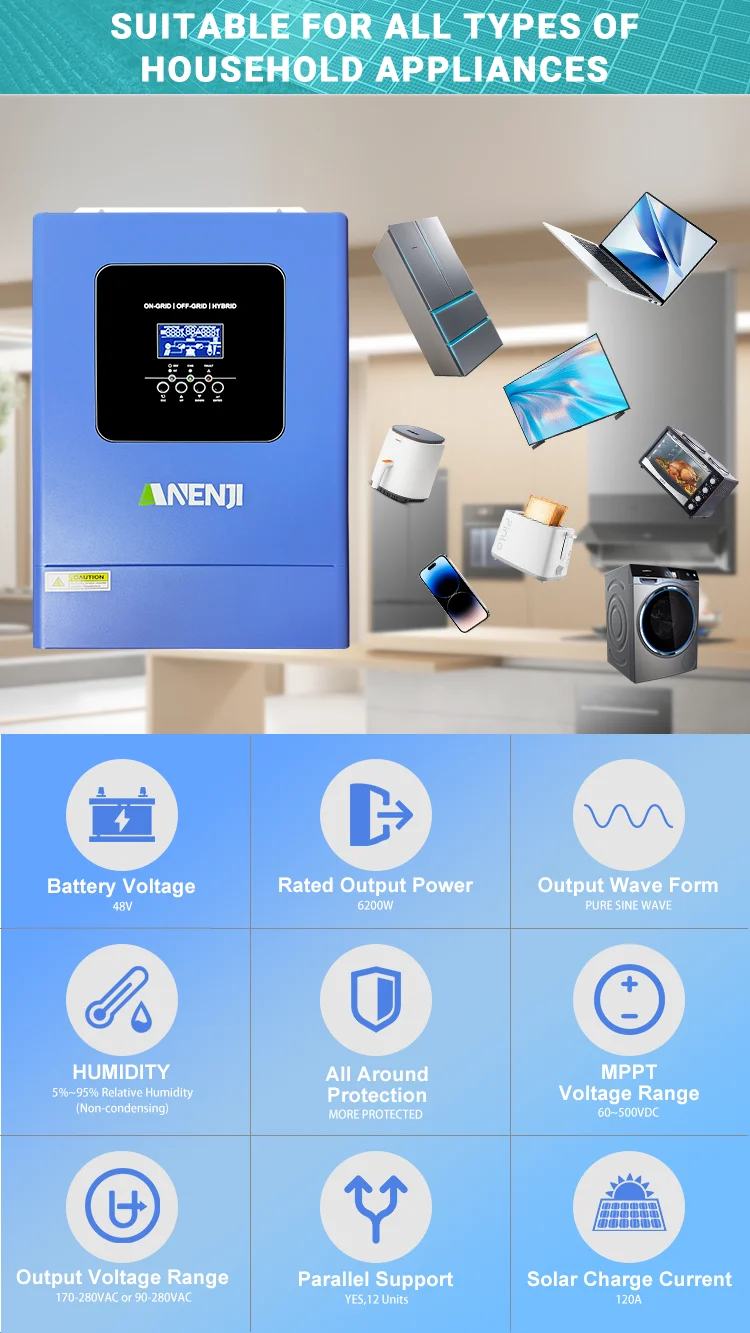 6.2KW 48V Hybrid Solar Inverter Parallel Photovoltaic On Grid MPPT Inverter Pure