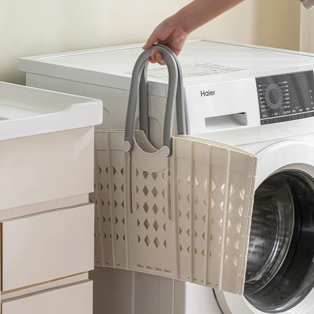 Plastic Handheld Folding Dirty Clothes Basket Portable Clothes Storage Basket For Laundry Room