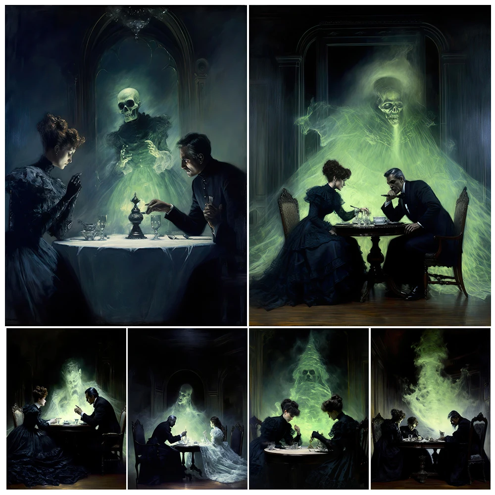 

Ghost Dinner Horror Wall Art Canvas Paitning Victorian Gothic Dark Art Poster And Print For Living Room Decoration Unframed