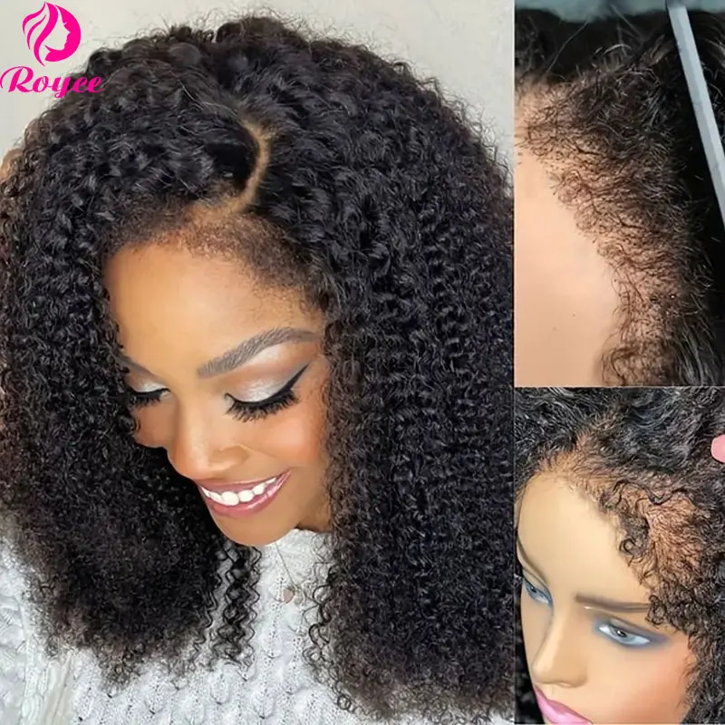 5x7 Short Lace Glueless Curly Bob Wig 220 Density 16 Inch Kinky Curly Edges Human Hair Bob 4x4 Lace Closure Wig Pre Cut
