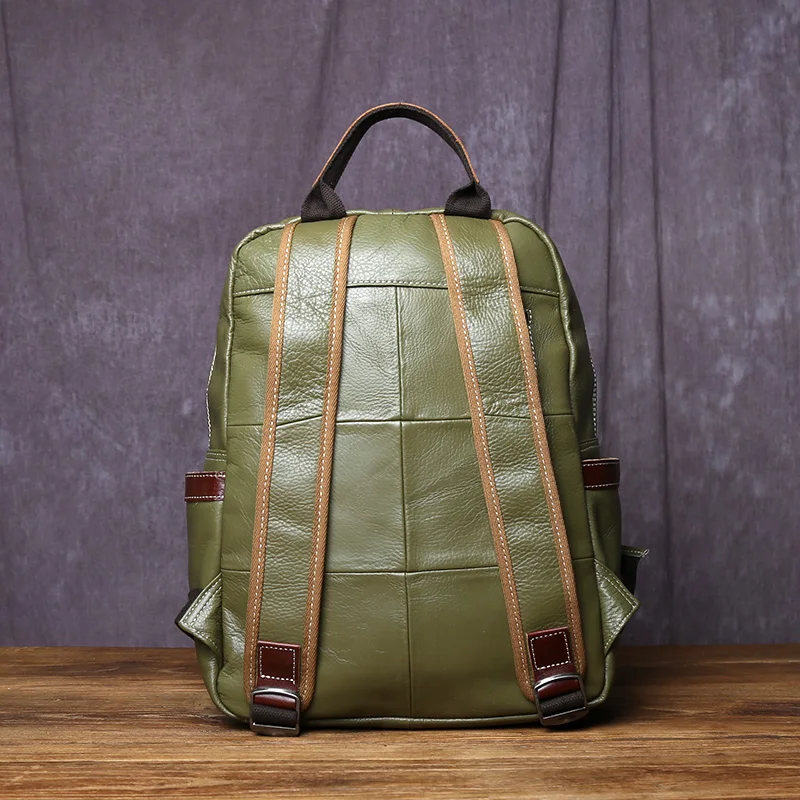 حقيبة ظهر من الجلد الطبيعي للرجال ، حقيبة كمبيوتر محمول بسيطة وعصرية مقاس 15 بوصة على شكل كتاب بطبقات من جلد البقر