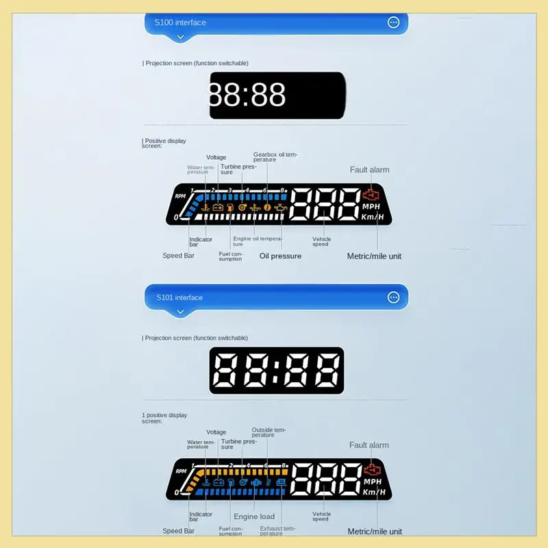 1 Piece S100 Dual Display HUD Head-Up Display Black Plastic Vehicle Instrument Transmission Oil Temperature Monitoring