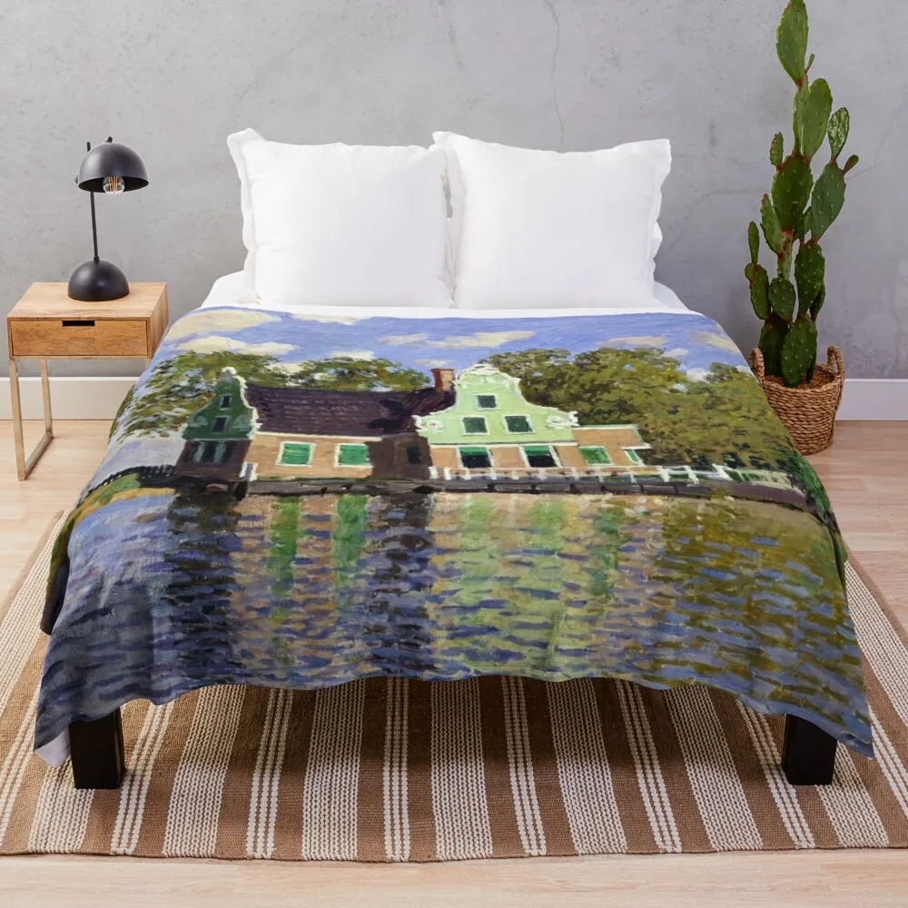 

House on the Zaan by Claude Monet Throw Blanket Blanket For Decorative Sofa Oversized Throw Blanket Cute Blanket