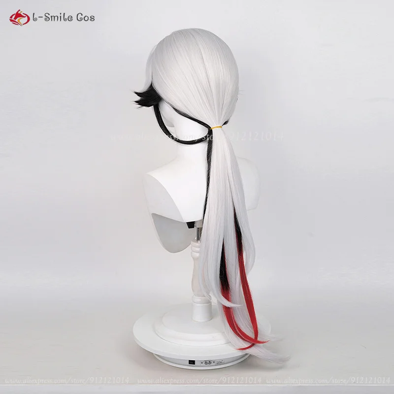 Shin Fontaine Arlecchino Cosplay Perücke 83cm Grau Weiß Schwarz Rot Synthetik Hitzebeständig 5