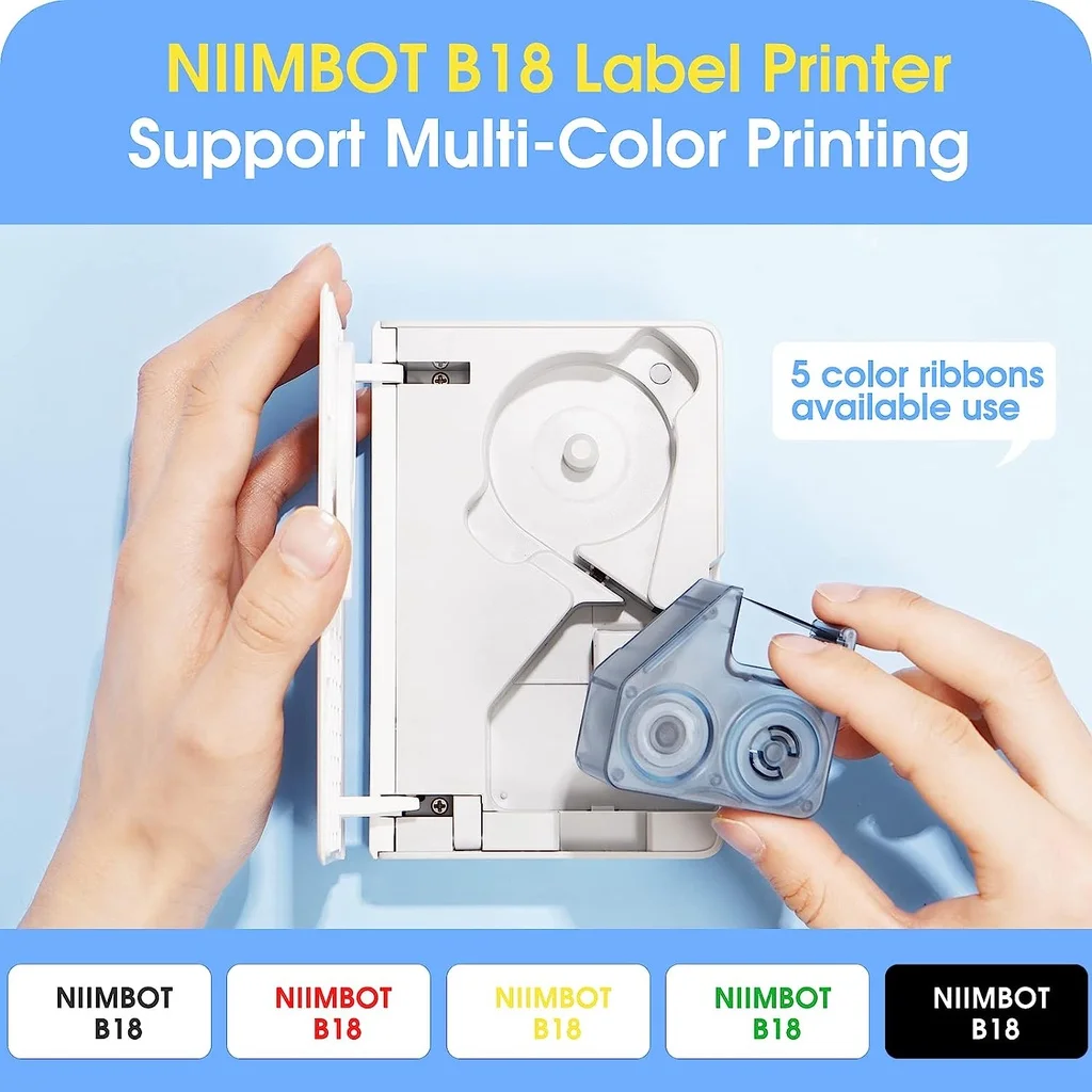 NIIMBOT B18 라벨링 리본, 열전사 라벨 프린터/컬러 라벨 프린터용 리필 테이프, 오래 지속되는 비 페이드