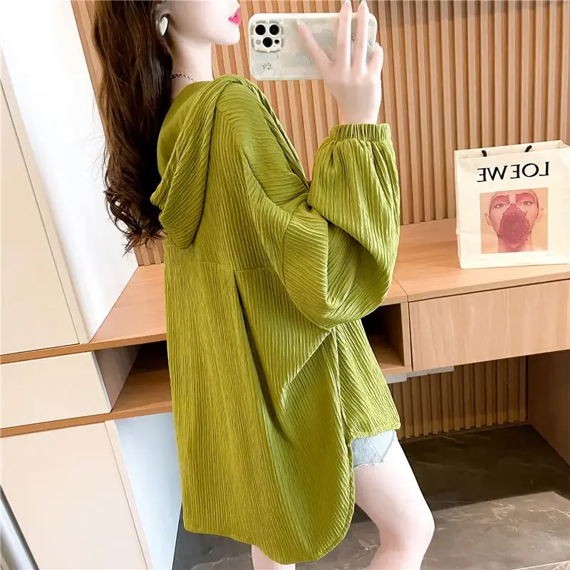 Spring Summer Long Sleeve Jacket Women's Hoodies Sun Protection Jacket Cardigans Thin Tops Plus Size Korean Fashion Loose