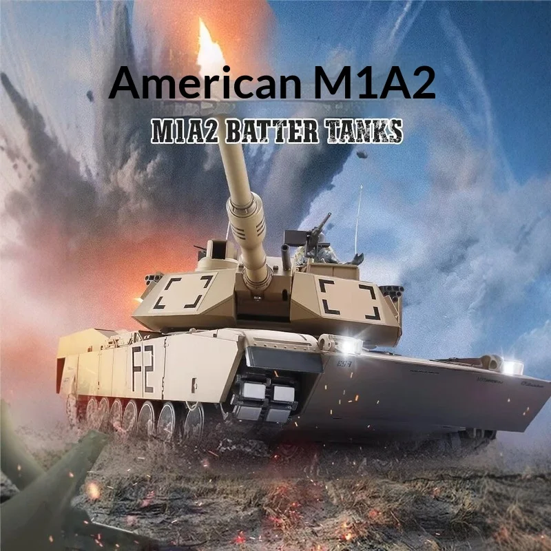 헝롱 1:16 스케일 M1A2 무선 조종 탱크 시뮬레이션 트랙형 군용차량 발사 가..