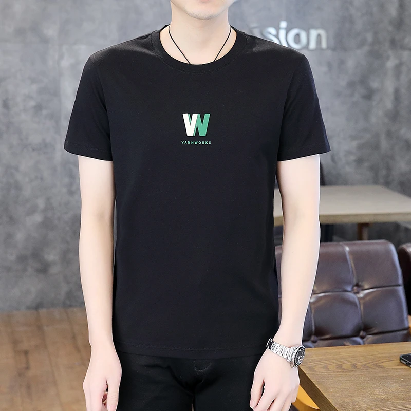 

2024 Summer New Men Clothing Men Short-Sleeved T-Shirt High-End Cotton Fashion Business Casual O-Neck Solid Color Men Tops
