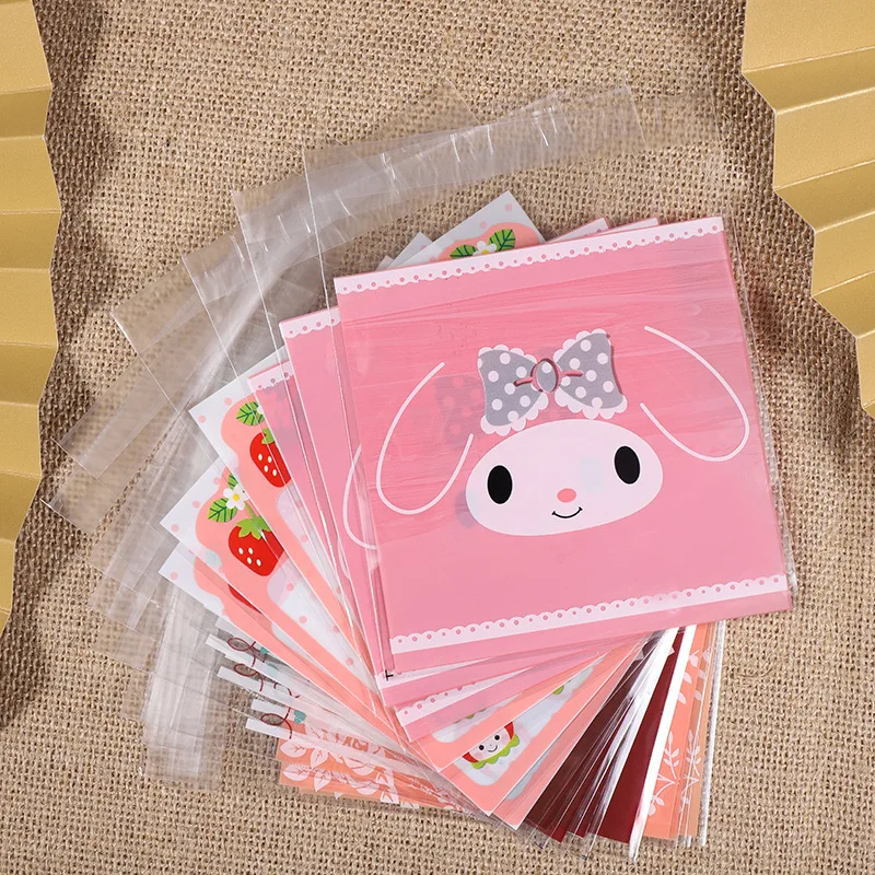 100pcs/lot 10*10cm Plastic Cartoon Cookie&Candy Bags Self-Adhesive Gift Bag For Wedding Party Supplies Biscuit Packaging Bag