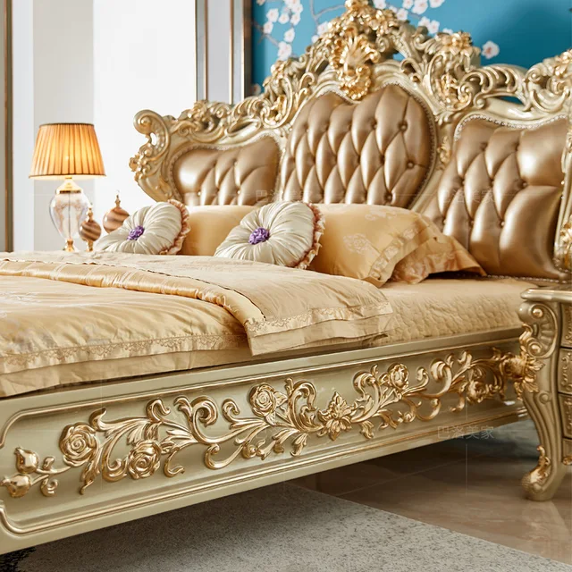 European luxury solid wood leather double bed 1.8 meters palace luxury 2 meters master bedroom wedding villa high-end queen bed 2