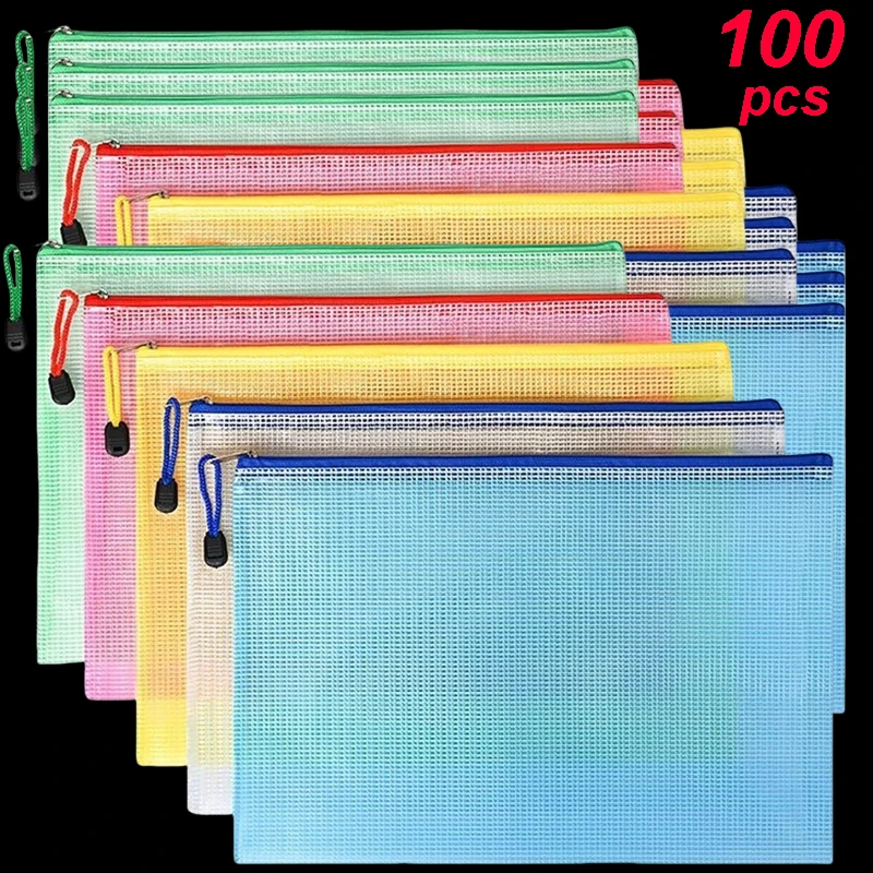 5/10/50/100PCS 문구류 보관 폴더 파일 메쉬 지퍼 파우치 A4/A5/A6 문서 가방 지퍼 파일 폴더 문서 정리 용품 종이
