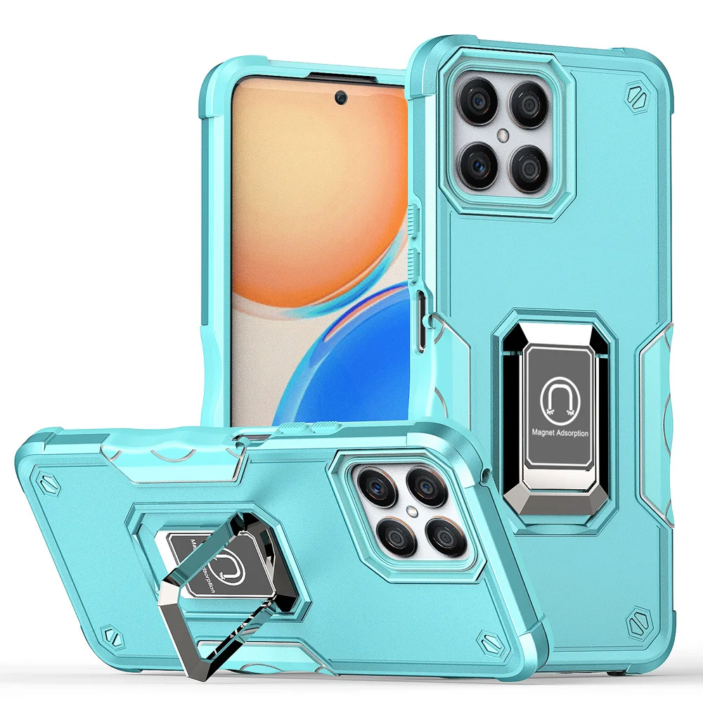 KEYSION Stoßfestes Rüstungsgehäuse für Honor X8 Silikon + PC Metallringständer Telefonrückseite für Huawei Honor X30i_voghion.com