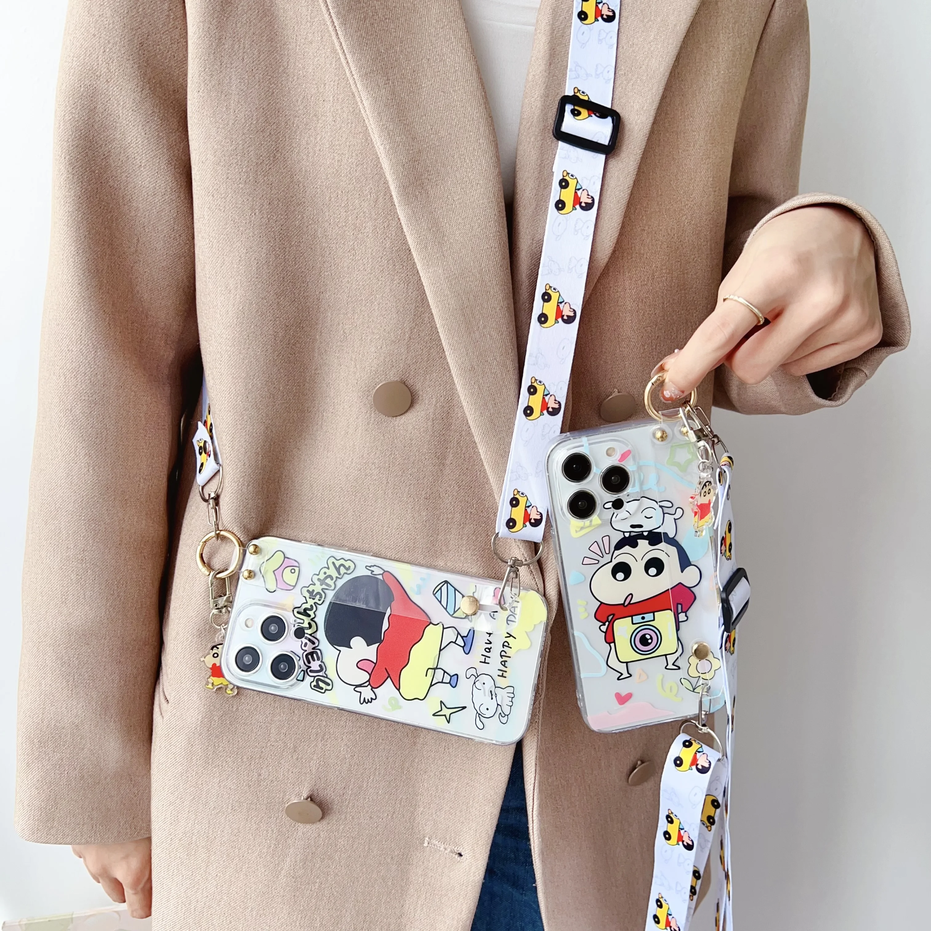 Crayon Dog Design Phone Case with Wrist Strap and Ornament