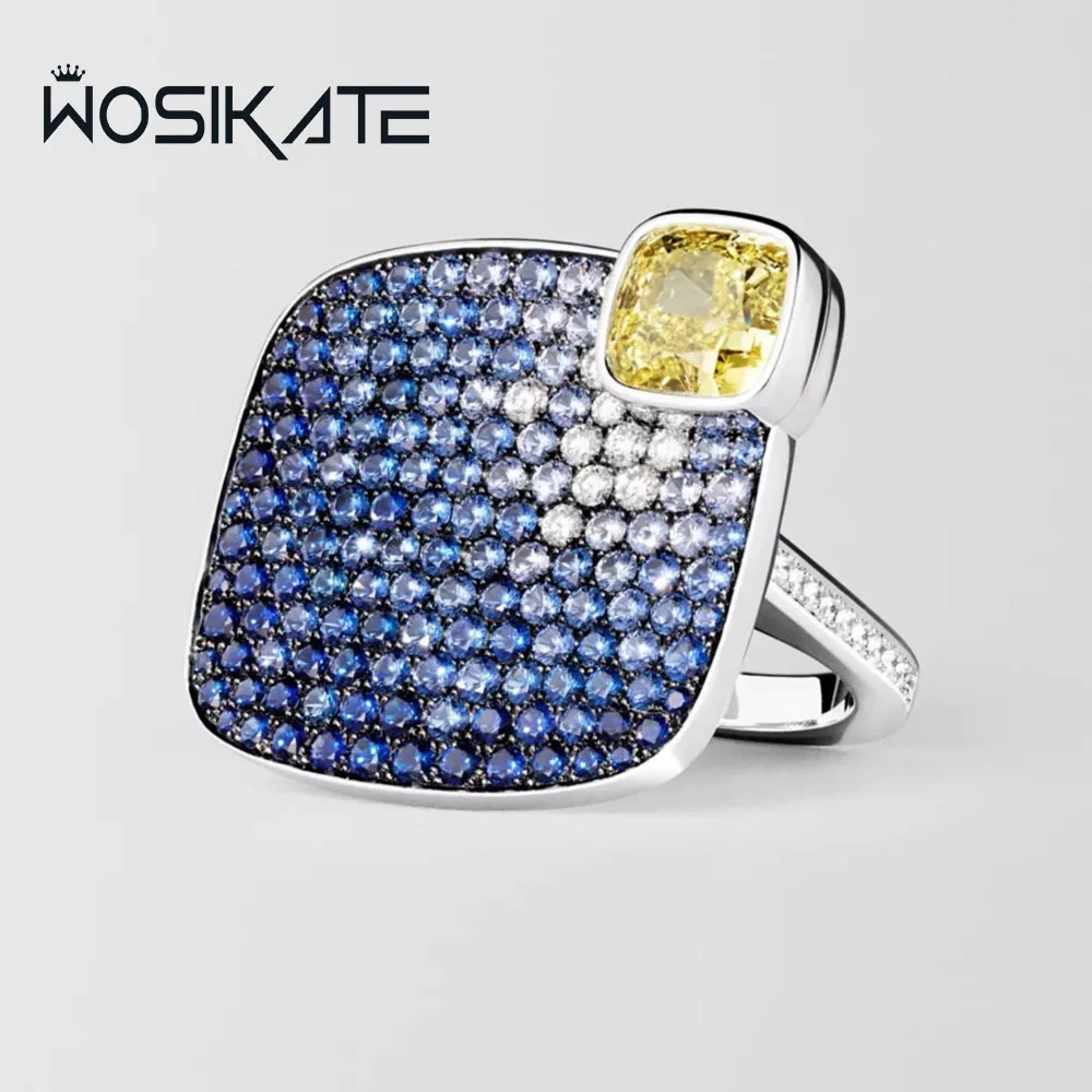 

Роскошное коктейльное кольцо WOSIKATE с желтым цирконием и градиентом в виде сапфира для телефона, регулируемые кольца на палец в подарок