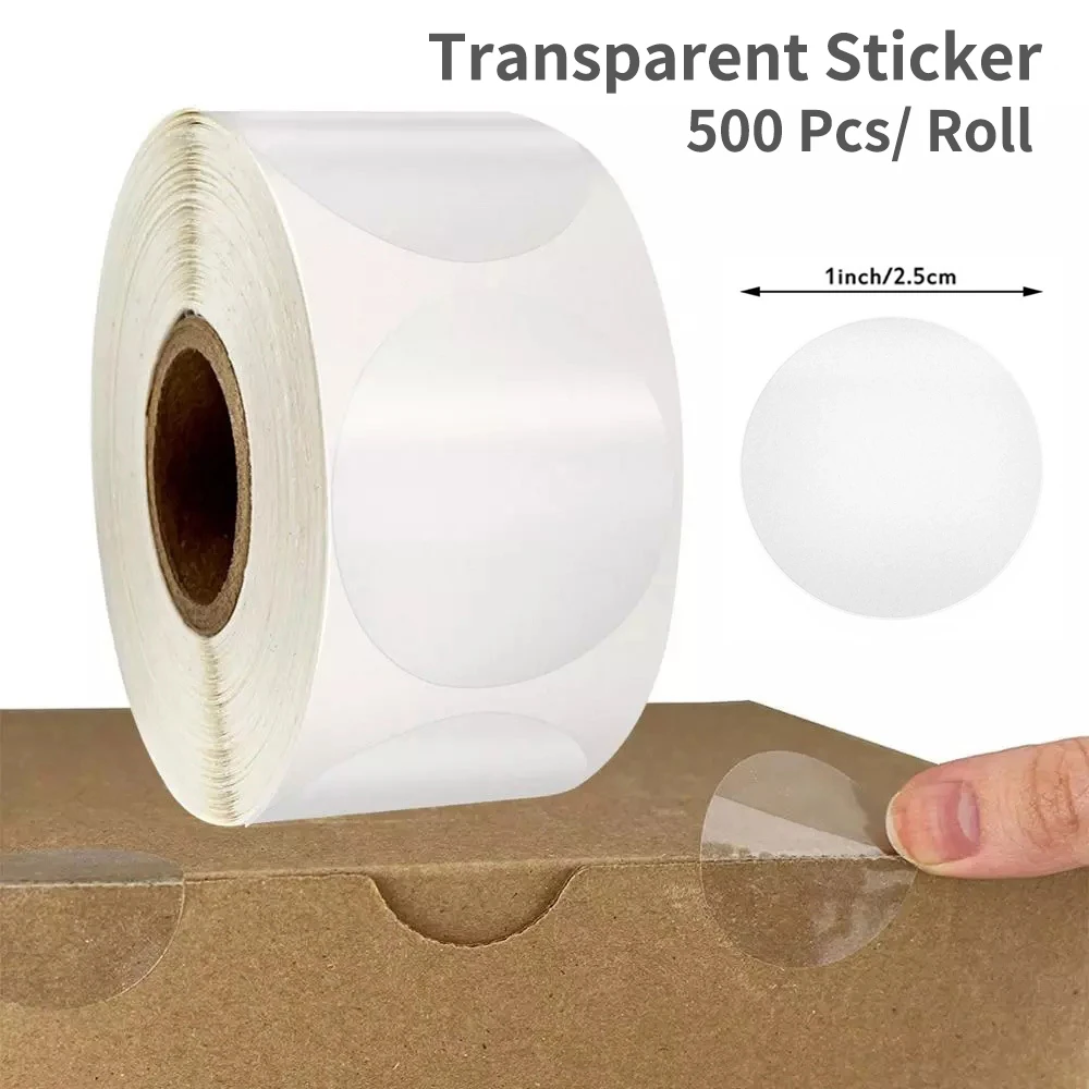 500Pcs/Roll Transparent Round Self-Adhesive Stickers business Package seal Labels Scrapbooking Cookie Bag Sealing Tag DIY Gifts