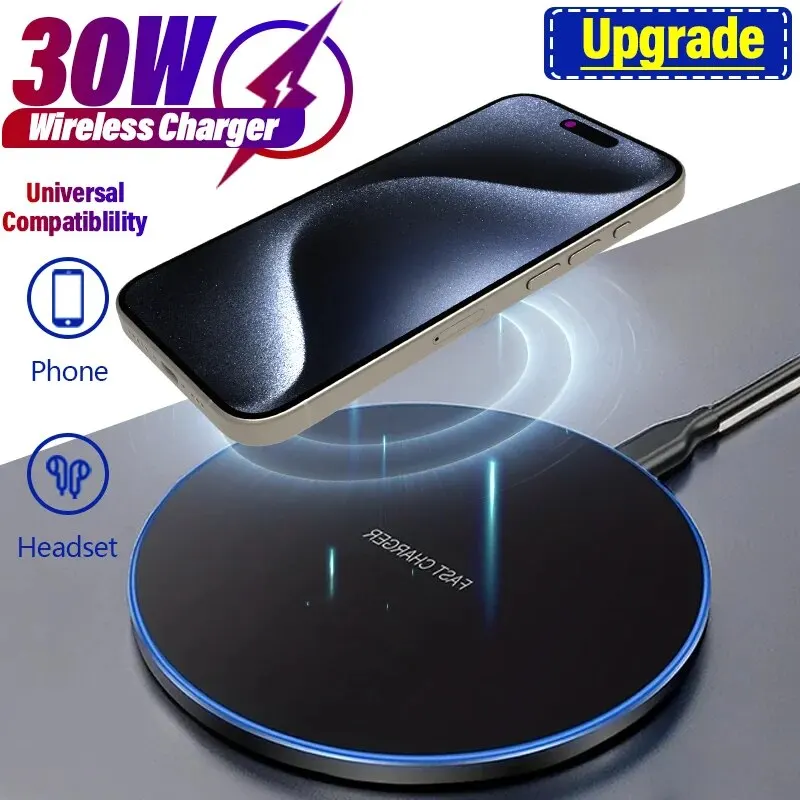 Wireless Charger 30W Pad Stand for iPhone 15 14 13 12 11 Pro Max Samsung Xiaomi