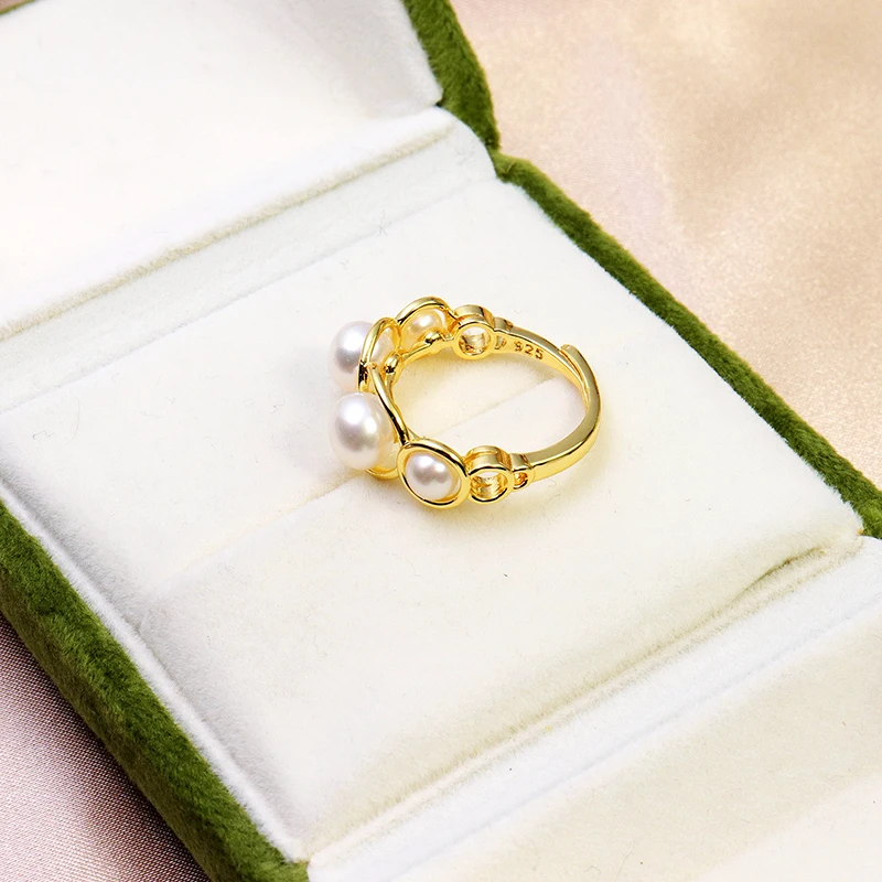 MULICHEN 4-6mm Multiple Freshwater Pearl Decoration Fashion Ring For Women 14K Gold Plated Open Ring Jewelry Wholesale