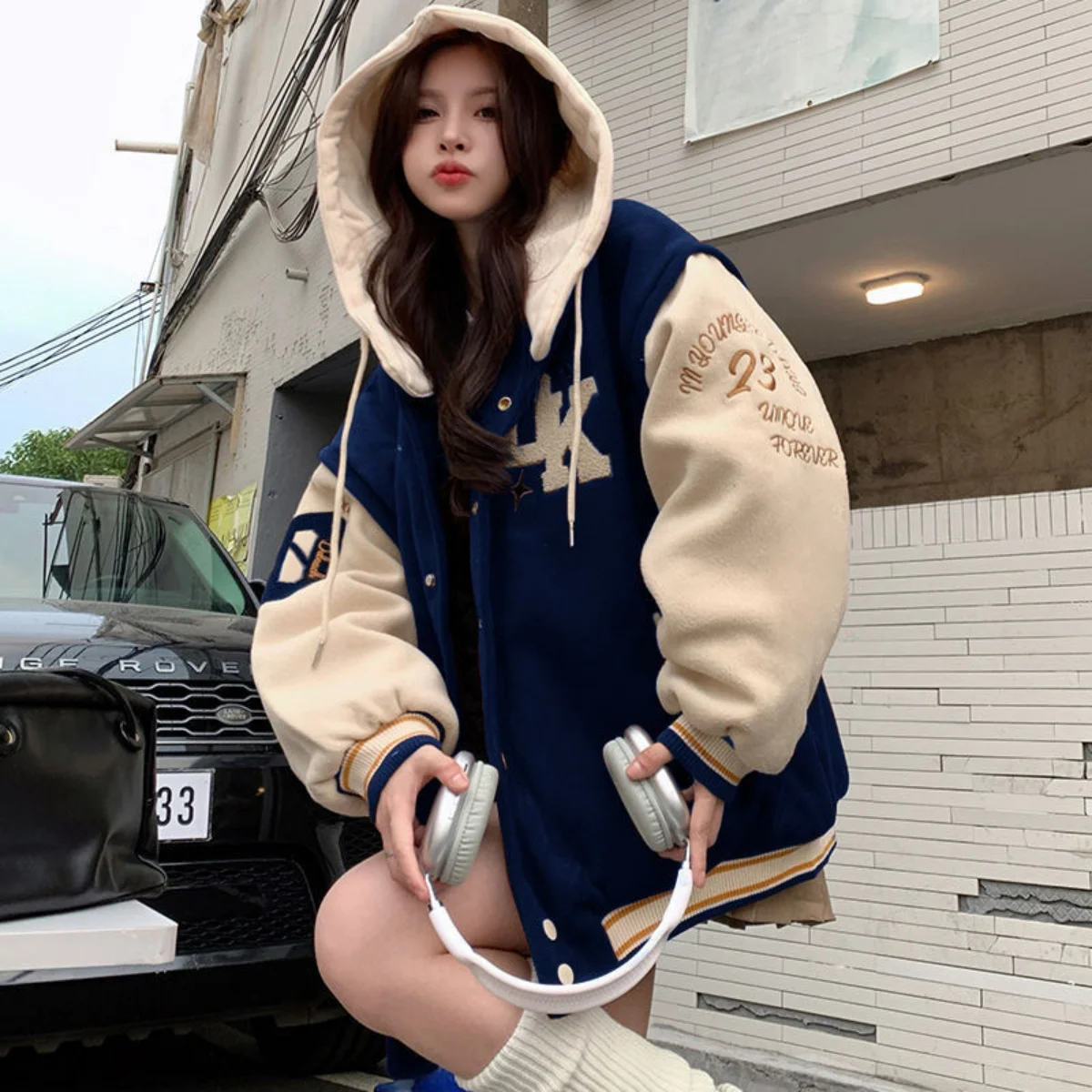 

Embroidered Hooded Baseball Uniform Women's Y2K 2023 New Student Couple American Retro Plus Velvet Casual Hooded Jacket Top