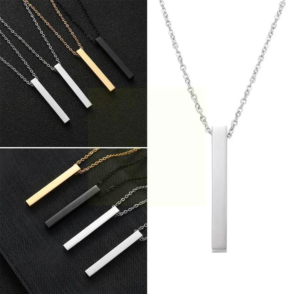 

Square Necklace Couple Necklace Fashion New Rectangle Pendant Necklace Men Trendy Simple Stainless Steel Chain